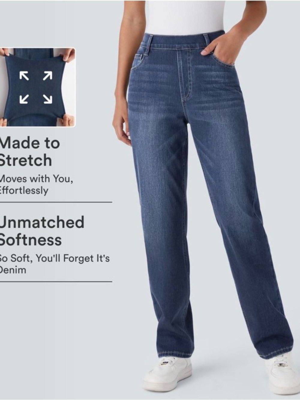 HALARA Straight-Leg Stretch Jeans in Medium Blue Denim - Picture 2 of 5